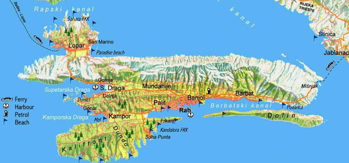 Otok Rab - mapa